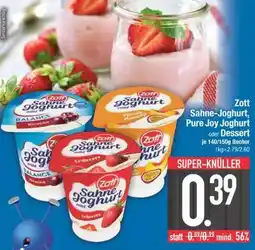 Edeka Zott Sahne-Joghurt, Pure Joy Joghurt oder Dessert Angebot