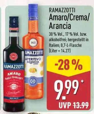 Aldi Nord RAMAZZOTTI Amaro/Crema/Arancia Angebot