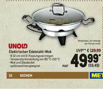 METRO UNOLD Elektrischer Edelstahl-Wok Angebot