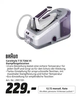 MediaMarkt Braun carestyle 7 is 7266 vi dampfbügelstation Angebot