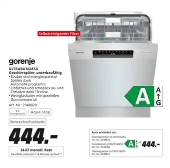 MediaMarkt Gorenje ultrabu16aesx geschirrspüler, unterbaufähig Angebot