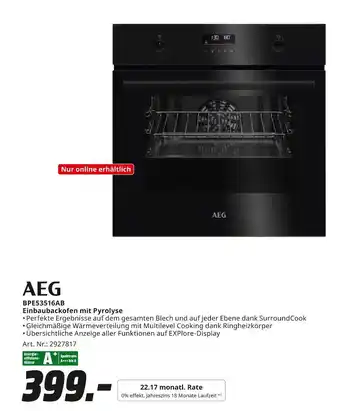 MediaMarkt Aeg bpe53516ab einbaubackofen mit pyrolyse Angebot