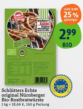 tegut Schlütter's echte original nürnberger bio-rostbratwürste Angebot