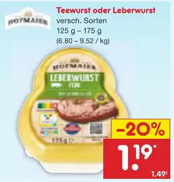 Netto Marken-Discount Teewurst oder Leberwurst Angebot