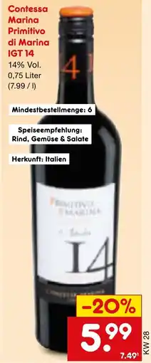Netto Marken-Discount Contessa Marina Primitivo di Marina IGT 14 Angebot