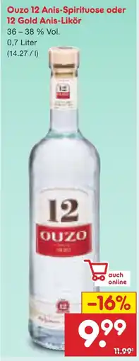 Netto Marken-Discount Ouzo 12 Anis-Spirituose oder 12 Gold Anis-Likör Angebot