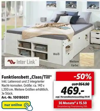 Lidl Inter link funktionsbett „claas/till“ Angebot