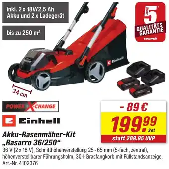 toom Baumarkt Einhell Akku-Rasenmäher-Kit ,,Rasarro 36/250" Angebot