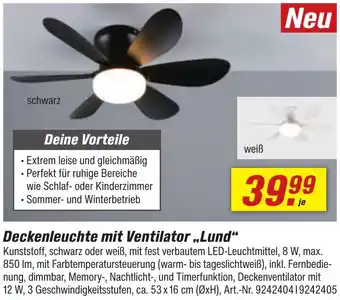 toom Baumarkt Deckenleuchte mit Ventilator „Lund" Angebot