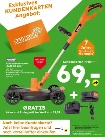 Globus Baumarkt Primaster akku rasentrimmer patf 20 solo Angebot