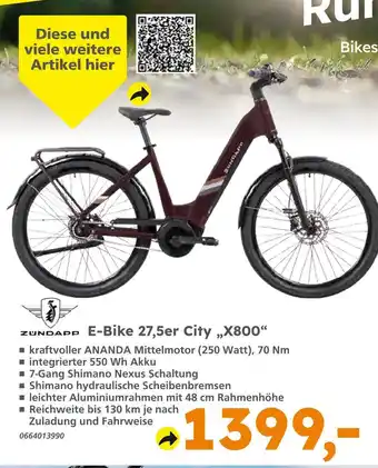 Globus Baumarkt Zundapp e-bike 27,5er city „x800“ Angebot