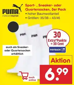 Netto Marken-Discount PUMA Sport, Sneaker- oder Quartersocken, 3er Pack Angebot