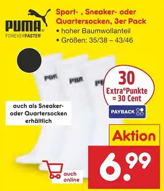 Netto Marken-Discount PUMA Sport, Sneaker- oder Quartersocken, 3er Pack Angebot