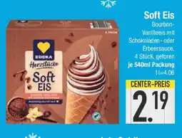 E-Center Soft Eis Bourbon- Vanilleeis mit Schokoladen- oder Erbeersauce Angebot