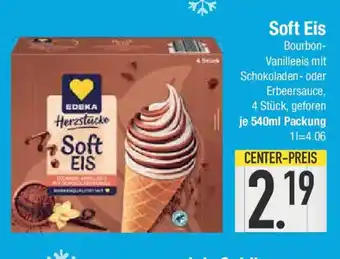 E-Center Soft Eis Bourbon- Vanilleeis mit Schokoladen- oder Erbeersauce Angebot