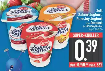 E-Center Zott Sahne-Joghurt, Pure Joy Joghurt oder Dessert Angebot