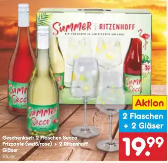 Netto Marken-Discount RITZENHOFF Geschenkset: 2 Flaschen Secco Frizzante (weiß/rose) + 2 Ritzenhoff Gläser Angebot