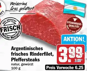 Hit Argentinisches frisches Rinderfilet, Pfeffersteaks Angebot
