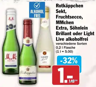 Hit Rotkäppchen Sekt, Fruchtsecco, MMchen Extra, Söhnlein Brillant oder Light Live alkoholfrei Angebot
