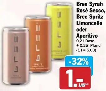 Hit Bree Syrah Rosé Secco, Bree Spritz Limoncello oder Aperitivo Angebot