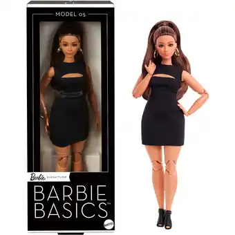 Netto Marken-Discount Barbie Puppe Barbie Basics Model 05 mit brünettem Haar, schwarzem Kleid und Heels Angebot