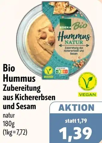 Aktiv Irma Edeka Bio Hummus Zubereitung aus Kichererbsen und Sesam Angebot