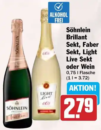 Hit Söhnlein Brillant Sekt, Faber Sekt, Light Live Sekt oder Wein Angebot