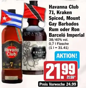 HIT Havanna Club 7J, Kraken Spiced, Mount Gay Barbados Rum oder Ron Barceló Imperial Angebot