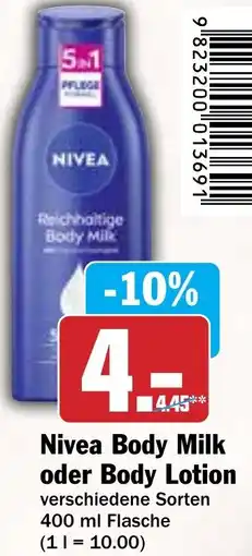 Hit Nivea Body Milk oder Body Lotion Angebot