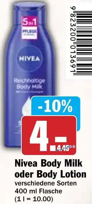 Hit Nivea Body Milk oder Body Lotion Angebot