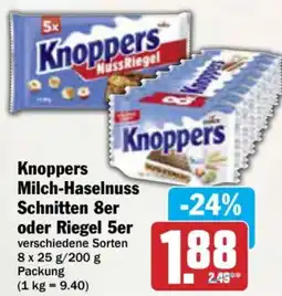 AEZ Knoppers Milch-Haselnuss Schnitten 8er oder Riegel 5er Angebot