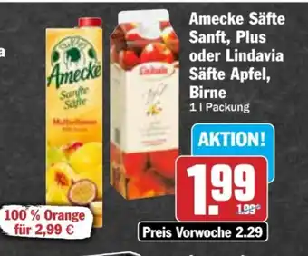 AEZ Amecke Säfte Sanft, Plus oder Lindavia Säfte Apfel, Birne Angebot