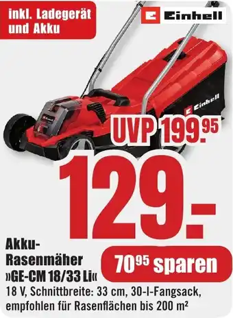 B1 Discount Baumarkt Einhell Akku Rasenmäher GE-CM 18/33 Li Angebot