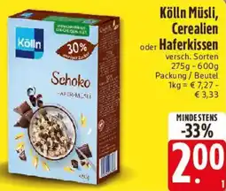 Edeka Kölln Müsli, Cerealien oder Haferkissen Angebot