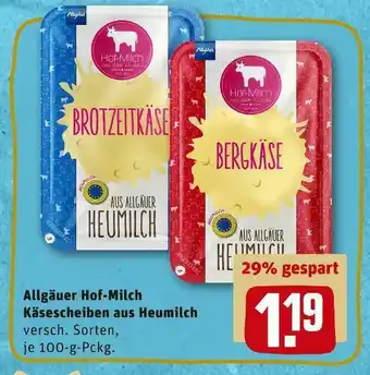 REWE Allgäuer hof-milch käsescheiben aus heumilch Angebot