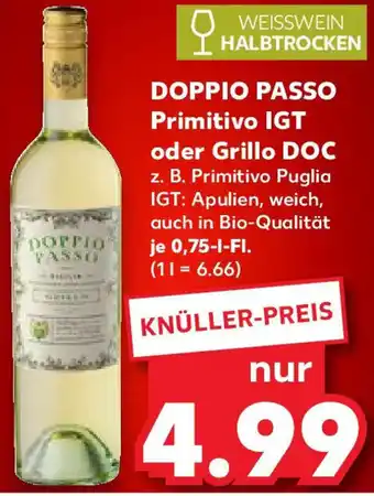 Kaufland DOPPIO PASSO Primitivo IGT oder Grillo DOC Angebot