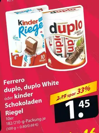 Famila Nord Ost Ferrero duplo, duplo white oder kinder schokoladen riegel Angebot