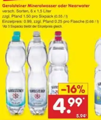 Netto Marken-Discount Gerolsteiner Mineralwasser oder Nearwater Angebot