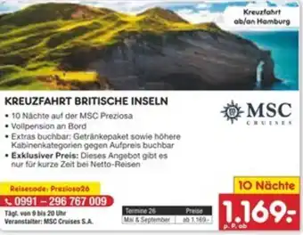 Netto Marken-Discount Kreuzfahrt britische inseln MSC Angebot