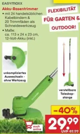 Netto Marken-Discount EASYMAXX Akku-Rasentrimmer Angebot