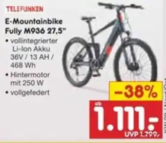 Netto Marken-Discount TELEFUNKEN E-Mountainbike Fully M936 27,5" Angebot
