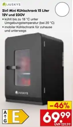 Netto Marken-Discount JUSKYS 2in1 Mini Kühlschrank 15 Liter 12V und 230V Angebot