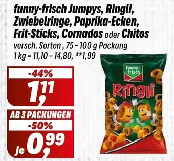 Simmel funny-frisch Jumpys, Ringli, Zwiebelringe, Paprika-Ecken, Frit-Sticks, Cornados oder Chitos Angebot