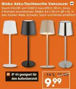 V Baumarkt Globo Akku-Tischleuchte Vancouver Angebot