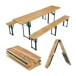 Netto Marken-Discount Juskys Bierzeltgarnitur Passau 3-teilig klappbar 220 cm - Festzeltgarnitur aus Holz Natur Angebot