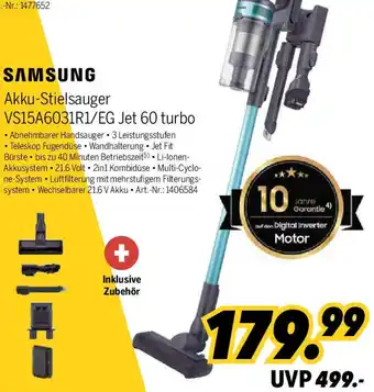 MEDIMAX SAMSUNG Akku-Stielsauger VS15A6031R1/EG Jet 60 turbo Angebot