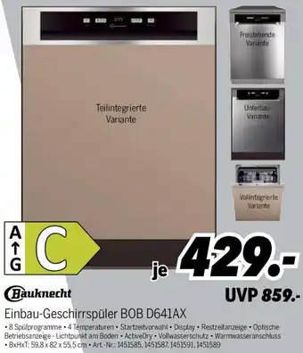 MEDIMAX Bauknecht Einbau-Geschirrspüler BOB D641AX Angebot