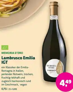 Biomarkt MEMORIA D'ORO Lambrusco Emilia IGT Angebot