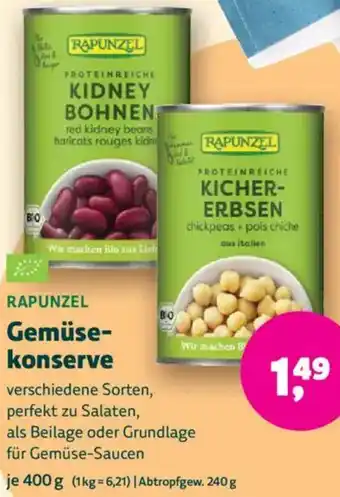 Biomarkt RAPUNZEL Gemüsekonserve Angebot