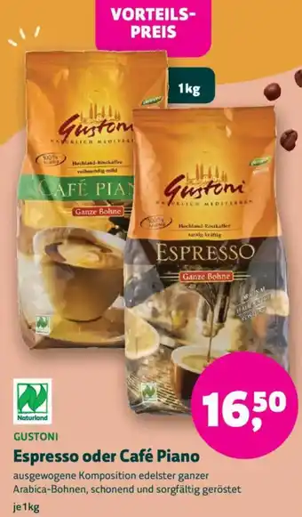 Biomarkt GUSTONI Espresso oder Café Piano Angebot